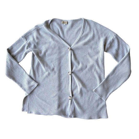 Piko 1988 Waffle Knit Cardigan Sz S Gray Button Oversized Sweater Henley… - Picture 2 of 12